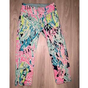 Lilly Pulitzer Luxletic Capri Leggings Womens Size M Coral Print Athletic